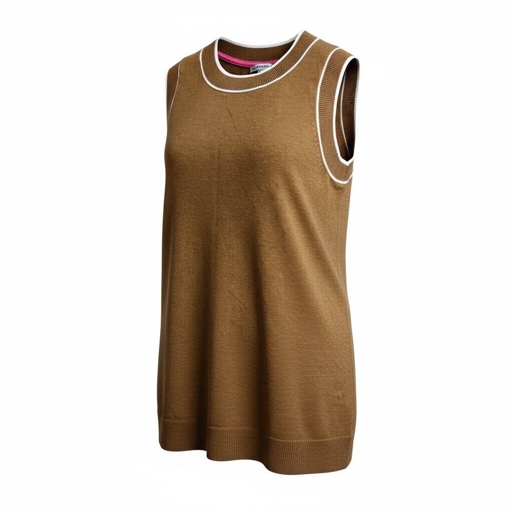 Isaac Mizrahi Live Womens Brown Knit Sweater Vest Crew Neck‎ Tipped Trim Small